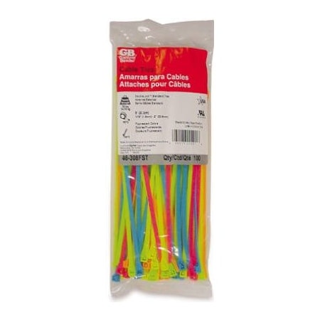 Ecm Industries Cable Tie, 8 in L, 2 in Max Bundle Dia., Assorted Colors, Nylon 6/6, 75 lb Strength 46-308FST